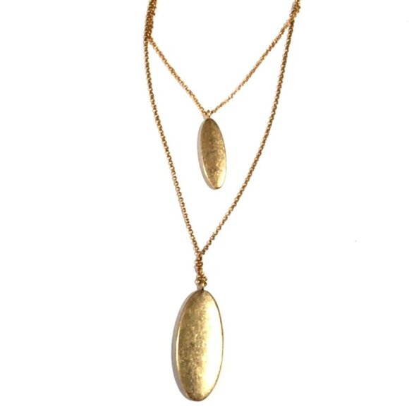 Layered Dual tone Double Pendant 34-inch Long Necklace - Women's Fashion Jewelry - Picture 1 of 8
